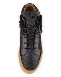 Giuseppe Zanotti Pyramid Leather Mid Top Sneaker Black