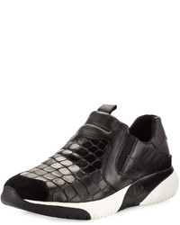 Ash Step Crocodile Embossed Leather Sneaker Black Combo