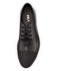 Prada Textured Cap Toe Lace Up Sneaker Black