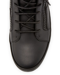 Giuseppe Zanotti Tonal Leather Mid Top Sneakers Black