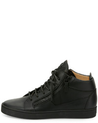 Giuseppe Zanotti Tonal Leather Mid Top Sneakers Black