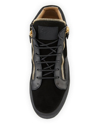 Giuseppe Zanotti Velvet Leather Zipper Mid Top Sneaker