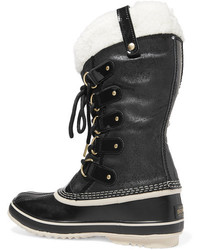 Sorel Joan Of Arctic Waterproof Shearling Trimmed Leather Boots Black