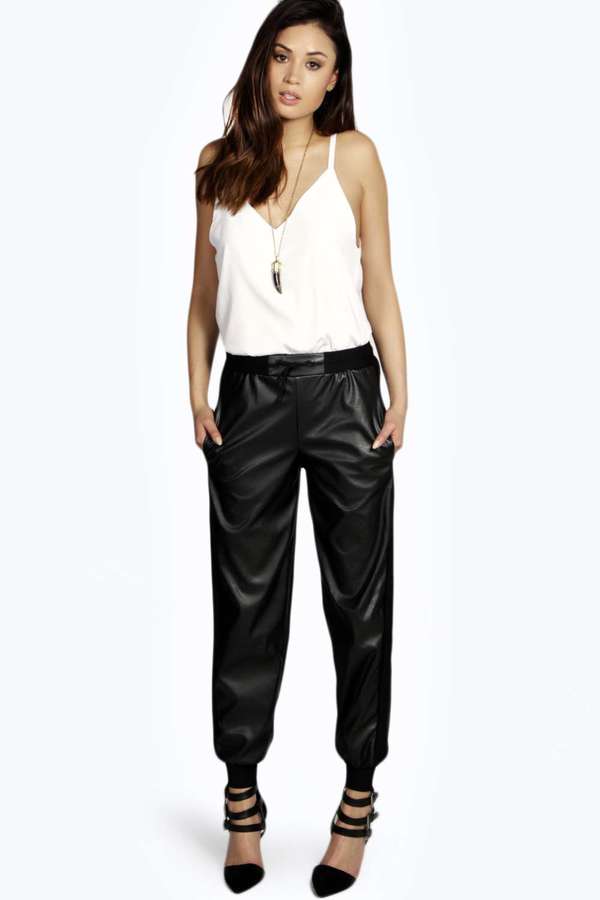 boohoo leather joggers