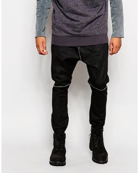 Asos Brand Drop Crotch Joggers In Faux Leather With Cracked Detail