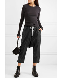 Rick Owens Cropped Cotton Jersey Trimmed Leather Pants