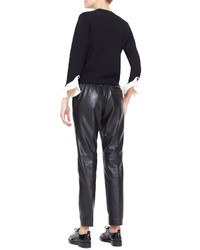 Valentino Leather Track Pants With Drawstring Black