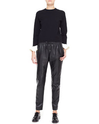 Valentino Leather Track Pants With Drawstring Black