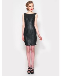 Adolfo Sanchez Clav Piel Leather Sleeveless Dress  Black