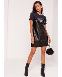 Missguided Faux Leather Strappy Lace Trim Cami Dress Black