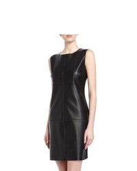 Neiman Marcus Sleeveless Faux Leather Panel Dress Black