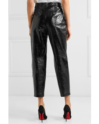Givenchy Glossed Textured Leather Straight Leg Pants