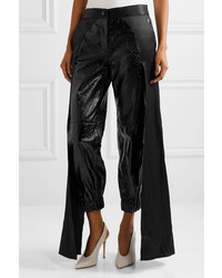 Hellessy Jagger Draped Glossed Textured Leather Tapered Pants