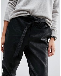 Asos Leather Look Joggers With Tie