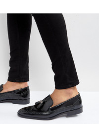 ASOS DESIGN Asos Wide Fit Brogue Loafers In Black Leather With Tassel