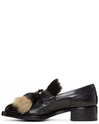 Prada Black Leather And Pony Hair Brogue Loafers