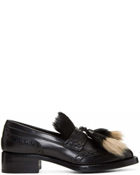 Prada Black Leather And Pony Hair Brogue Loafers