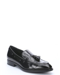 Tod's Black Leather Boatstitched Tassel Loafers