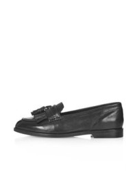 Topshop Black Leather Loafers With Fringing And Tassel Detailing 100% Leather Specialist Clean Only