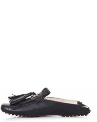 Tod's Black Pads Fringes Loafers In Leather