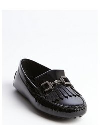 Tod's Black Patent Leather Metal Strap Tassel Flats