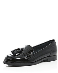 River Island Black Patent Leather Tassel Loafers