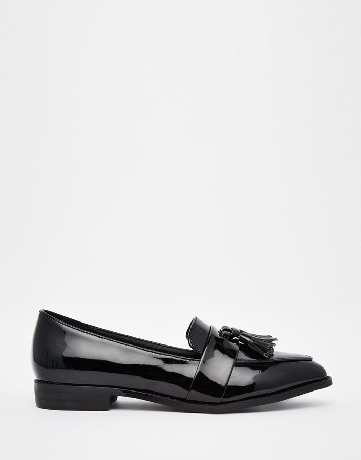 Daisy Street Black Patent Tassel Flat Loafer Shoes, $42 | Asos | Lookastic