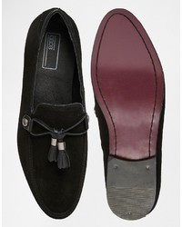 Asos Brand Loafers In Black Suede With Black Leather Trims