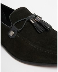 Asos Brand Loafers In Black Suede With Black Leather Trims