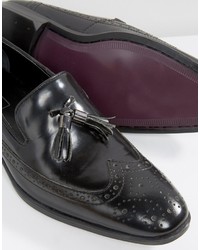 Asos Brogue Loafers In Black Leather With Tassel