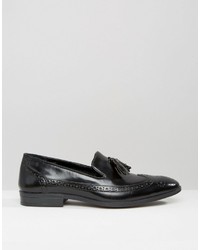 Asos Brogue Loafers In Black Leather With Tassel