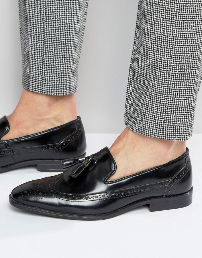 Asos Brogue Loafers In Black Leather 
