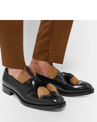 Prada Contrast Trimmed Leather Tasselled Loafers