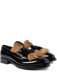 Prada Contrast Trimmed Leather Tasselled Loafers