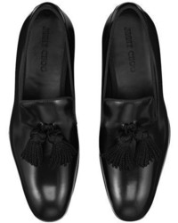 Jimmy Choo Foxley Black Shiny Calf And Satin Loafers