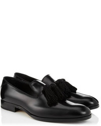 Jimmy Choo Foxley Black Shiny Calf And Satin Loafers