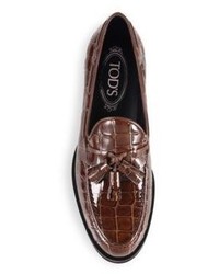 Tod's Gomma Croc Embossed Patent Leather Tassel Loafers