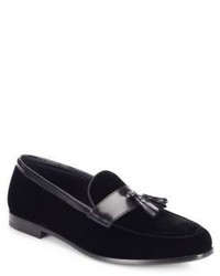 Giorgio Armani Leather Trimmed Velvet Tasseled Loafers