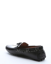 Car Shoe Nero Leather Studded Fringe Detail Driving Loafers