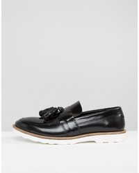 Asos Smart Loafers In Black Leather With Large Tassels