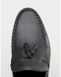 Asos Tassel Loafers In Black Leather With Fringe
