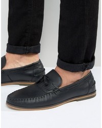 Asos Tassel Loafers In Black Leather With Fringe