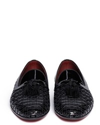 Magnanni Tassel Woven Leather And Suede Slip Ons