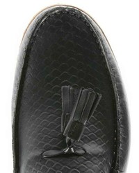 Topman Black Reptile Leather Tassel Loafers