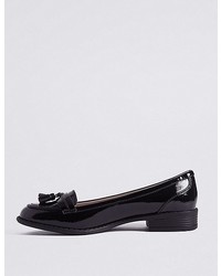 Marks and Spencer Wide Fit Leather Block Heel Tassel Loafers