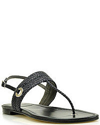 Stuart Weitzman Bimini Black Leather Woven Flat Thong Sandal