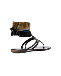 Álvaro Black Ariana Raffia Flat Leather Sandals