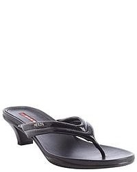 Prada Black Leather Kitten Heel Thong Strap Sandals