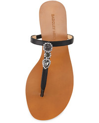 Badgley Mischka Catrina Crystal Leather Thong Sandal Black