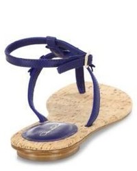 Oscar de la Renta Flower Leather T Strap Sandals